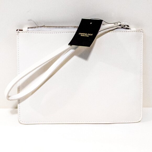 MARTINA MORI Made in Italy Genuine Leather Wristlet Pouch / White + Silver NWT - Picture 1 of 6